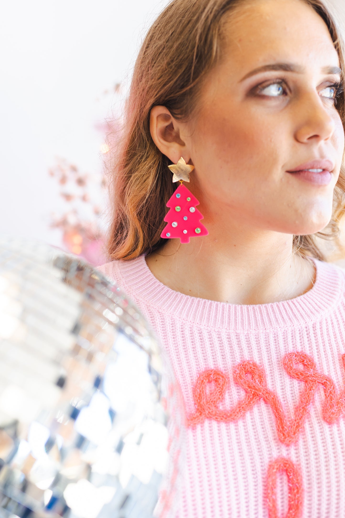 Perfectly Pink Christmas Tree Earrings