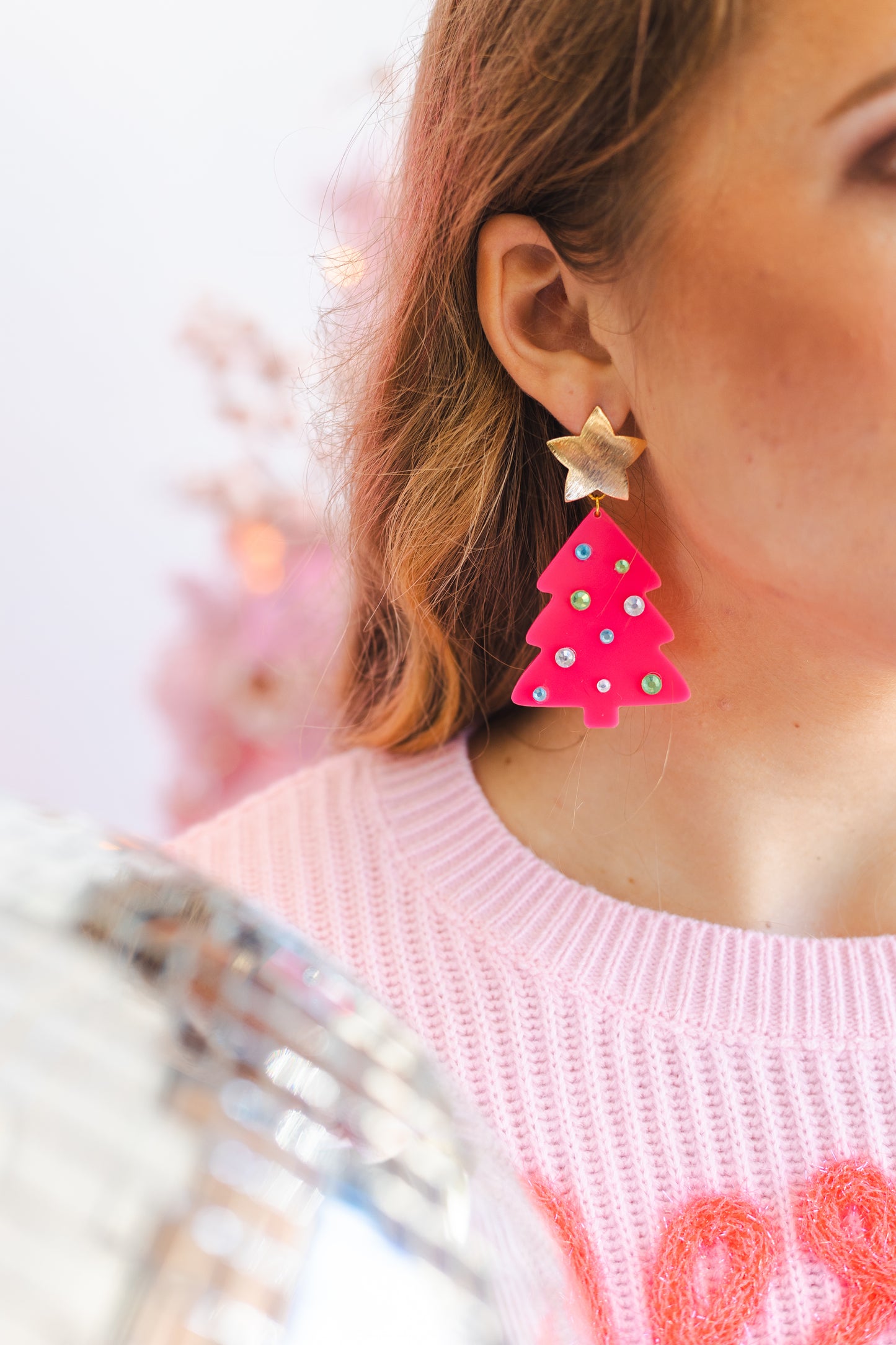 Perfectly Pink Christmas Tree Earrings