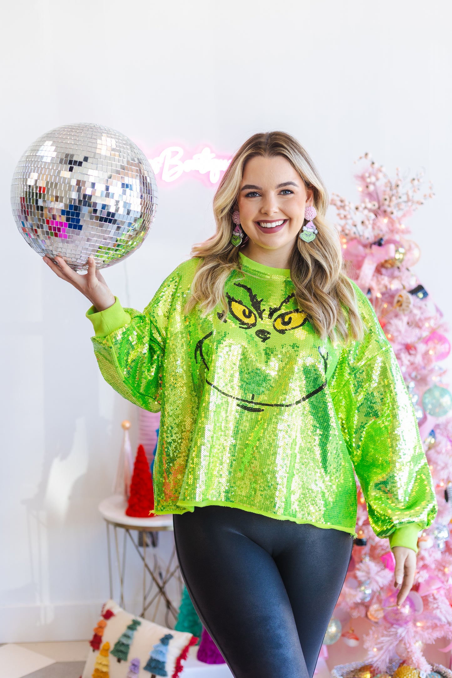 Queen of Sparkles Green Grinch Sequin Sweatshirt