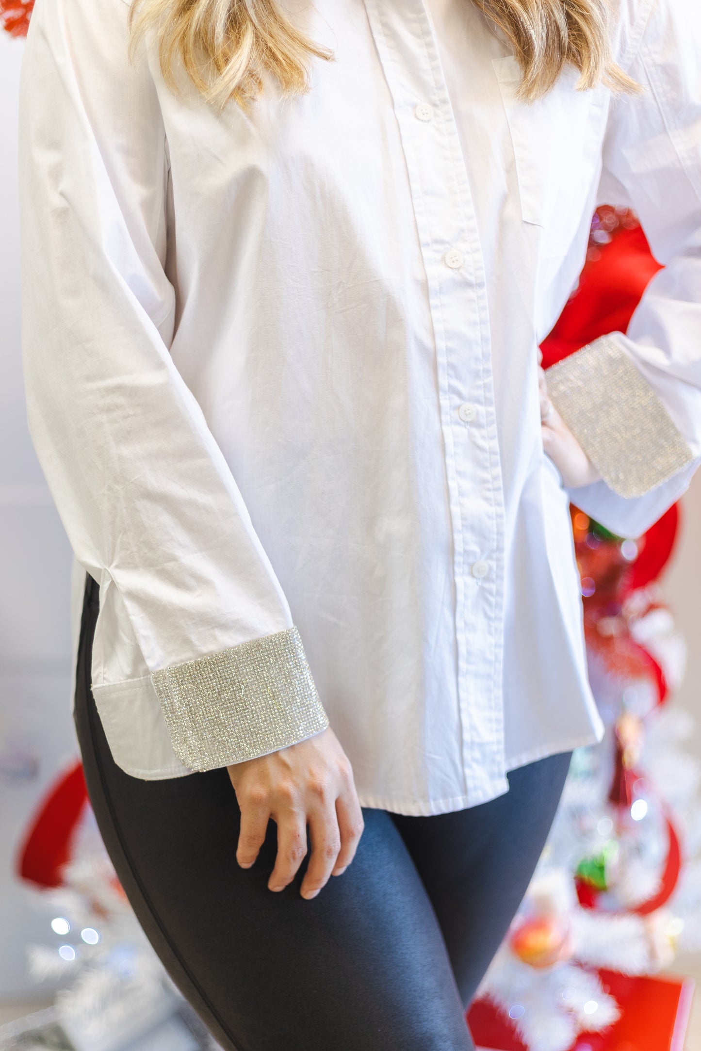 White Button-down Glitter Sleeve