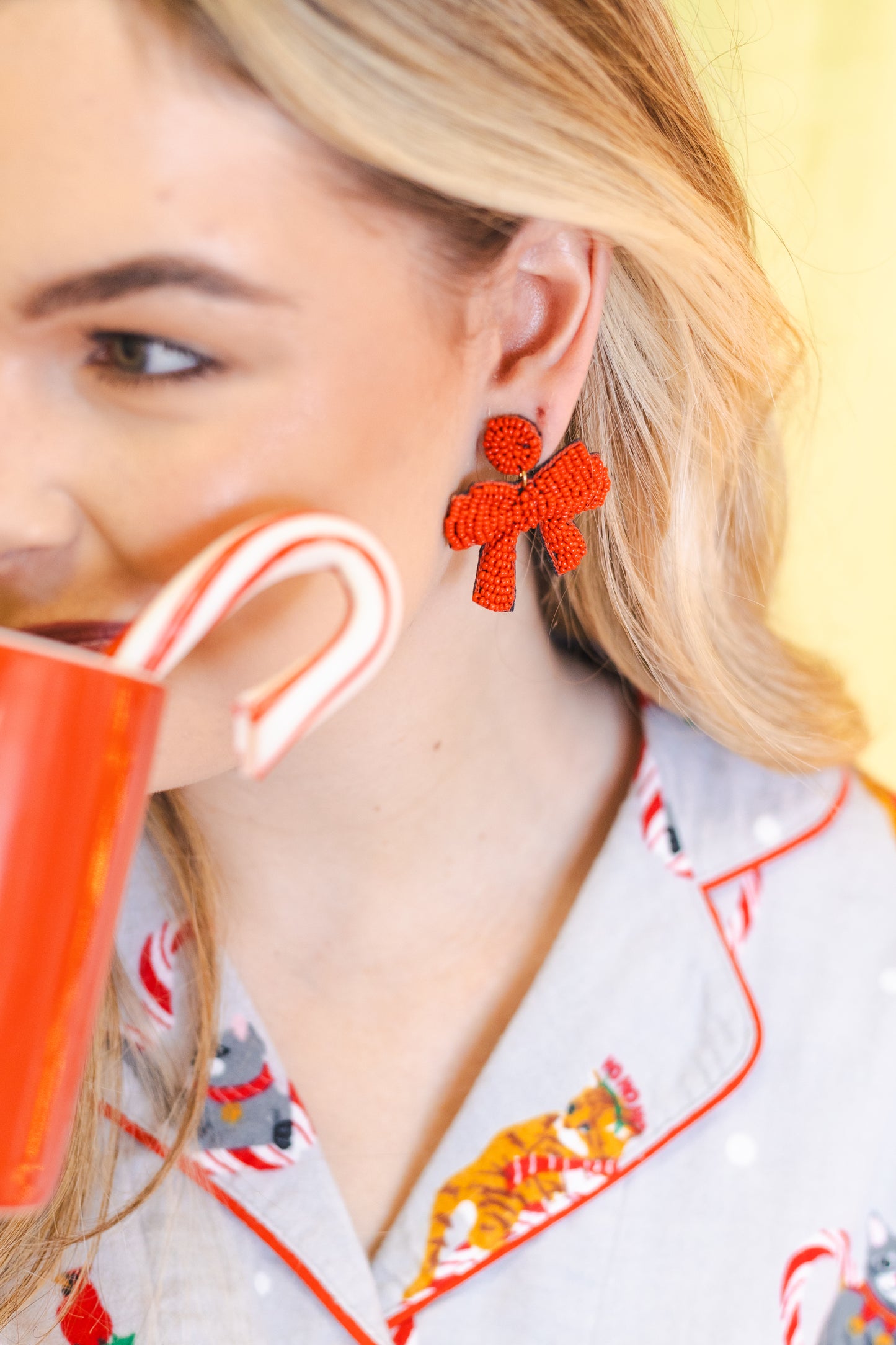 Red Bow Beaded Earrings
