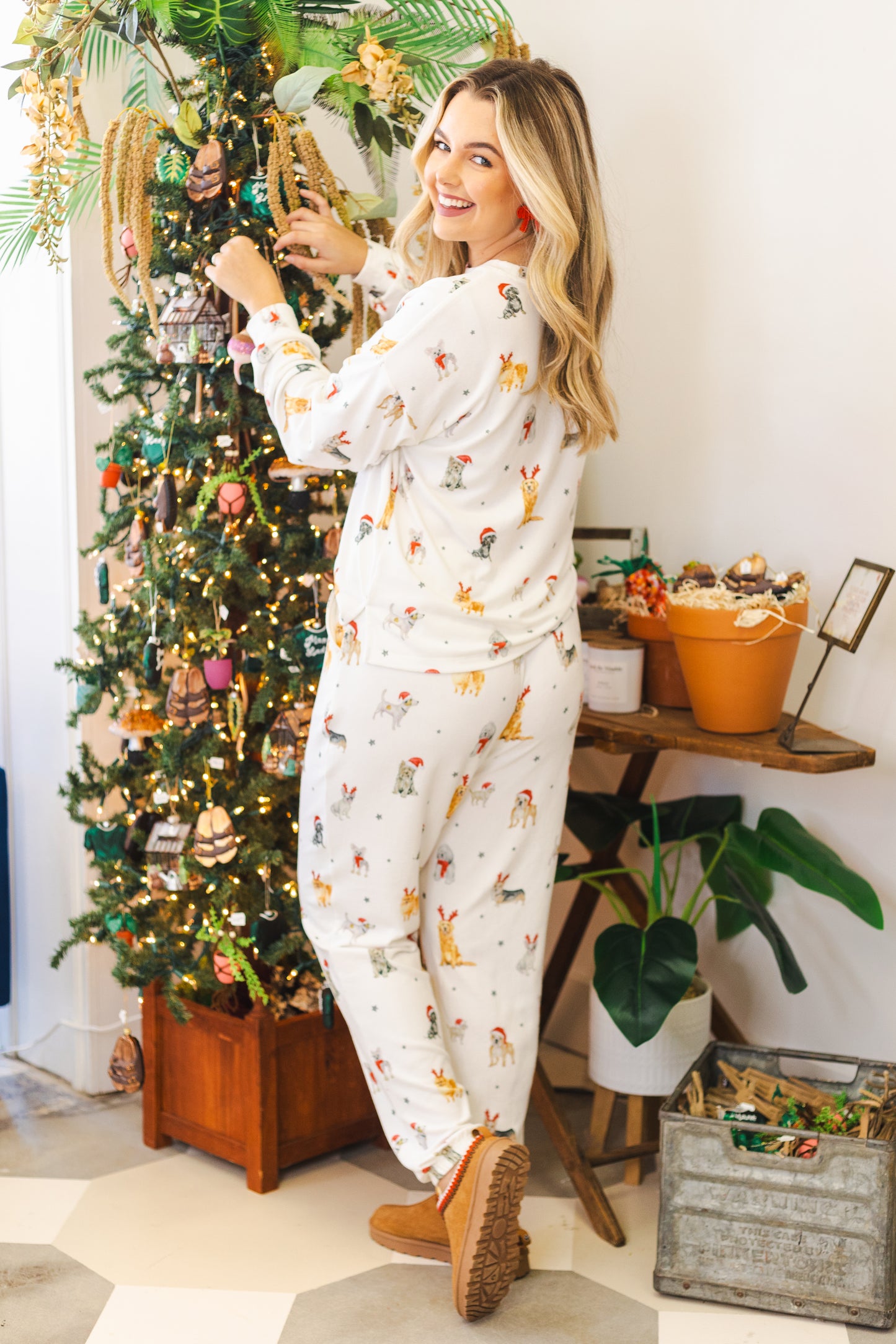 Dog Print Christmas Pajama Set