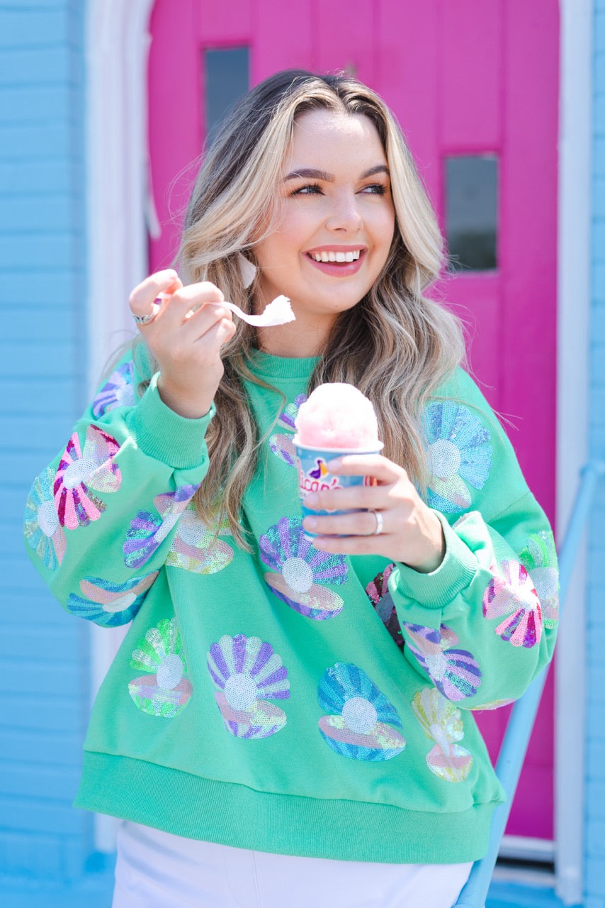 Queen of Sparkles Clam Shell Sweatshirt - Mint