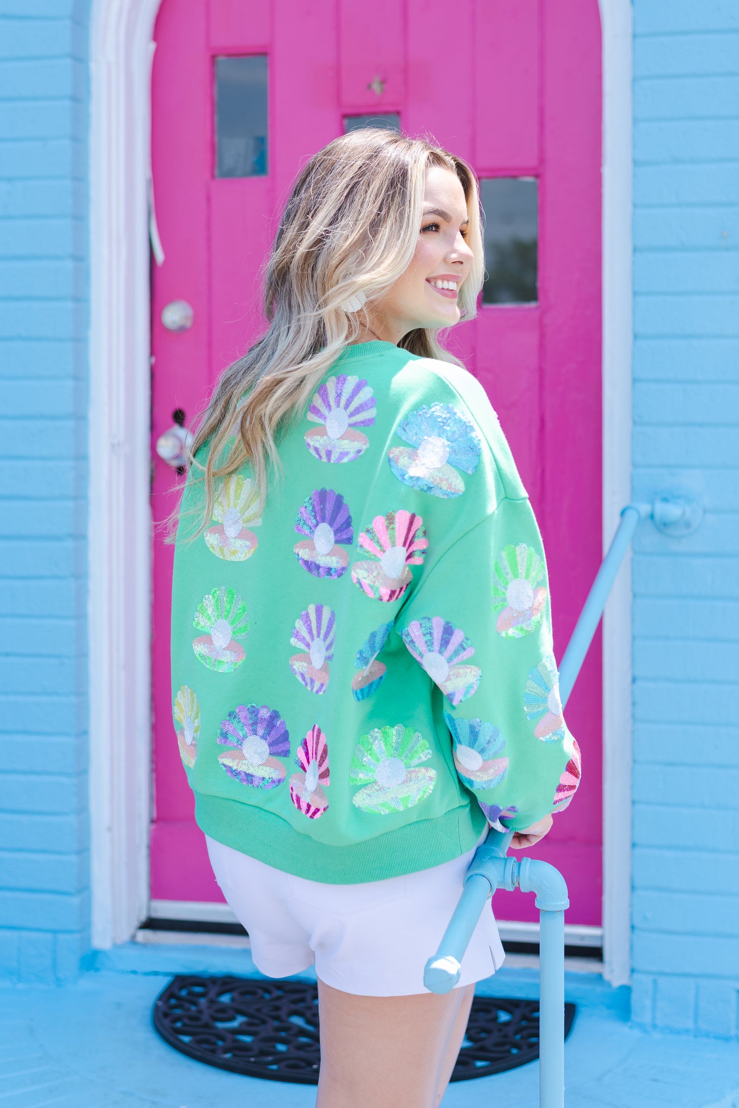 Queen of Sparkles Clam Shell Sweatshirt - Mint