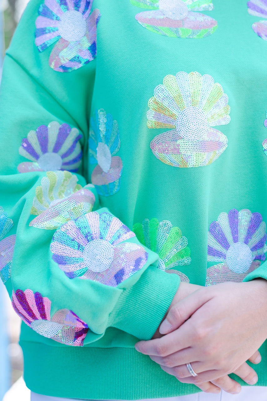 Queen of Sparkles Clam Shell Sweatshirt - Mint