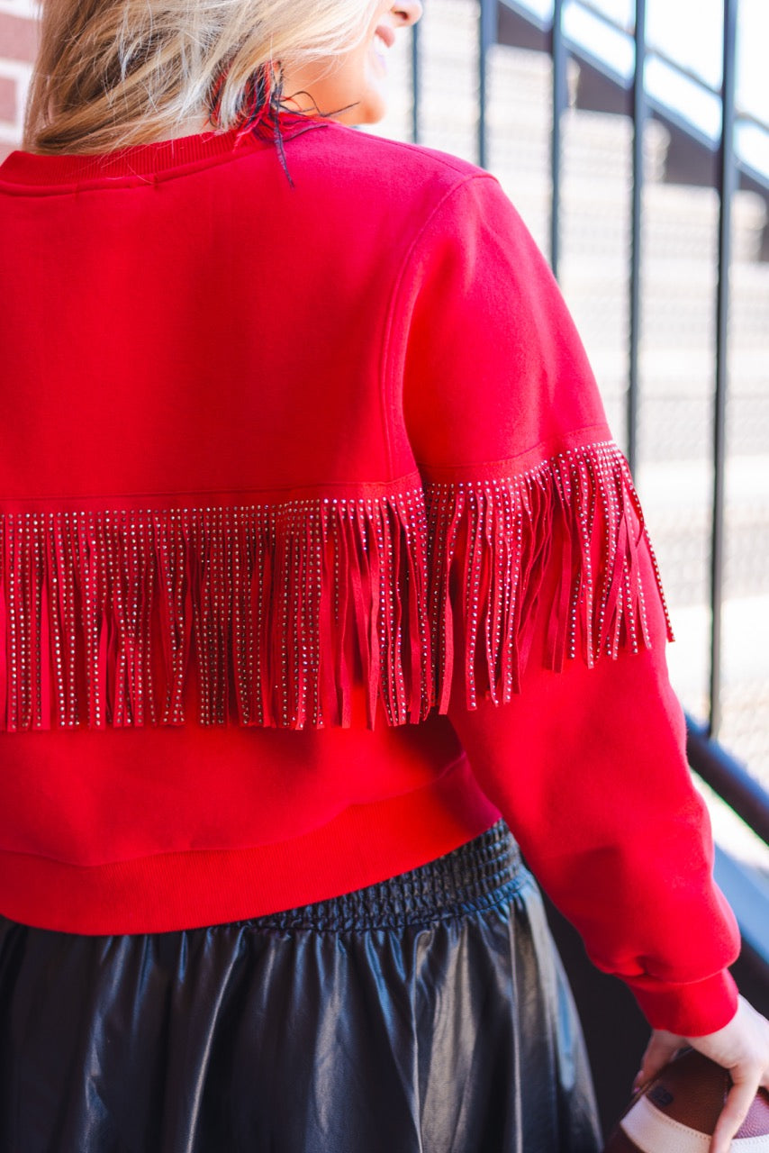 Rosalynn Red Fringe Sweatshirt