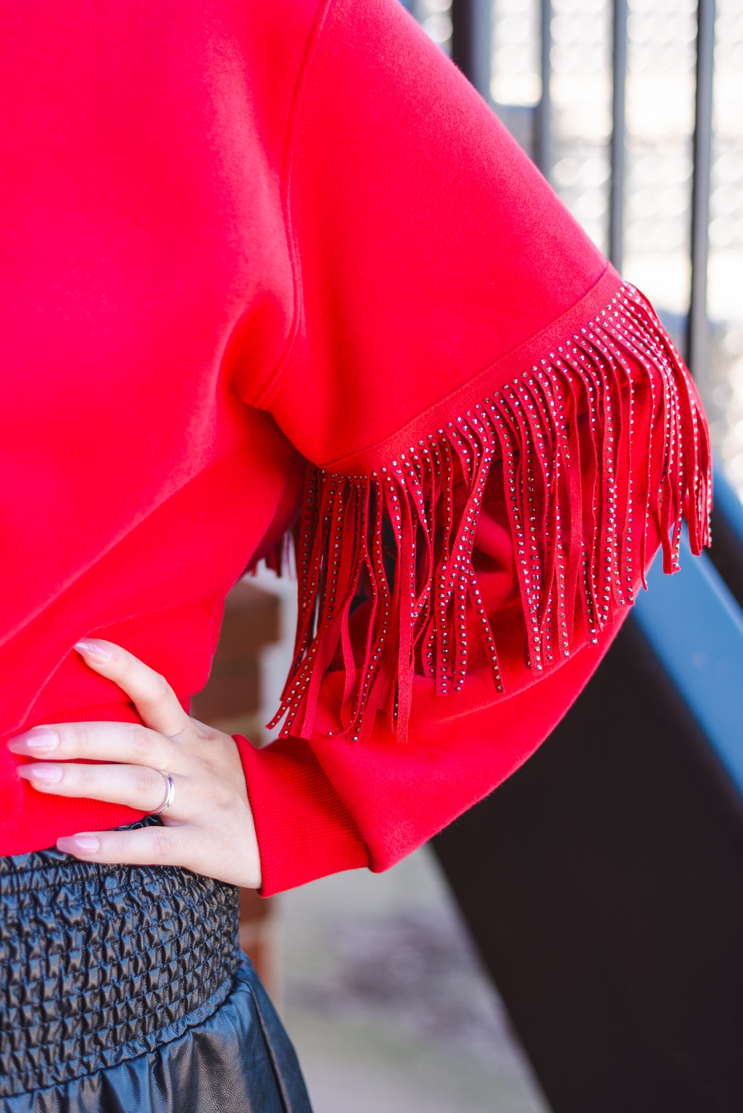 Rosalynn Red Fringe Sweatshirt