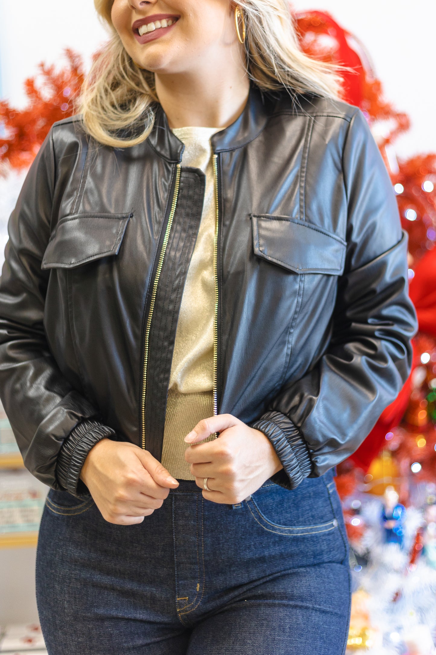 Chestnut Cropped Leather Jacket