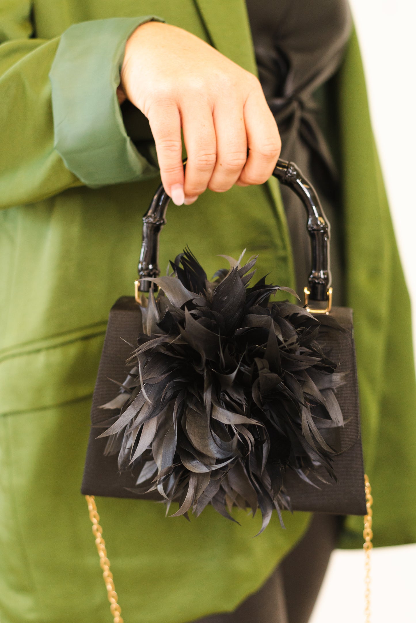 Lisi Lerch Lulu Black Faille with Feather Handbag