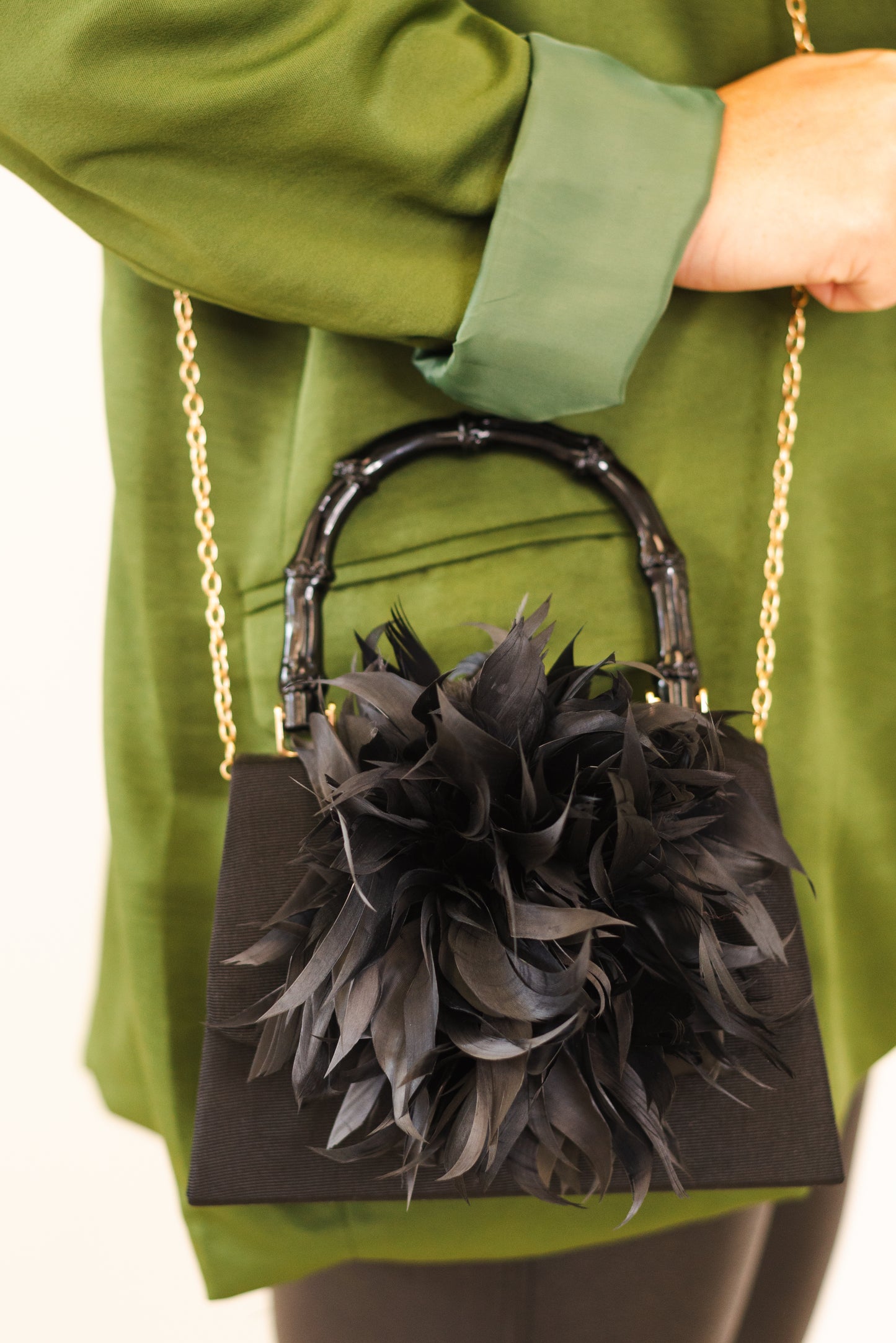 Lisi Lerch Lulu Black Faille with Feather Handbag