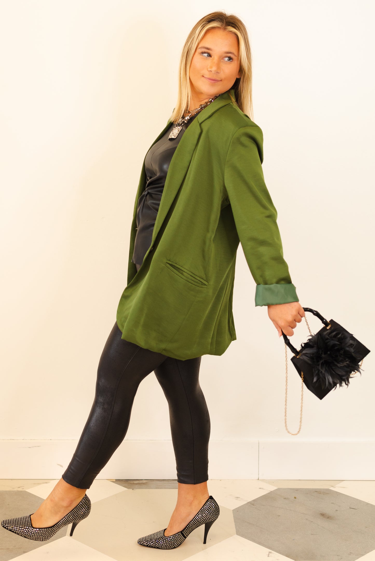 Lisi Lerch Lulu Black Faille with Feather Handbag