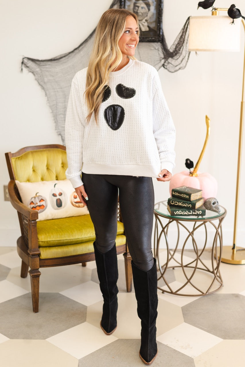 Queen of Sparkles White Rhinestone Ghost Sweatshirt