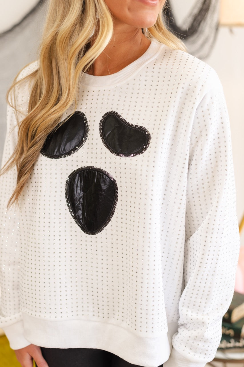 Queen of Sparkles White Rhinestone Ghost Sweatshirt