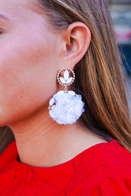 White Organza Flower Earrings